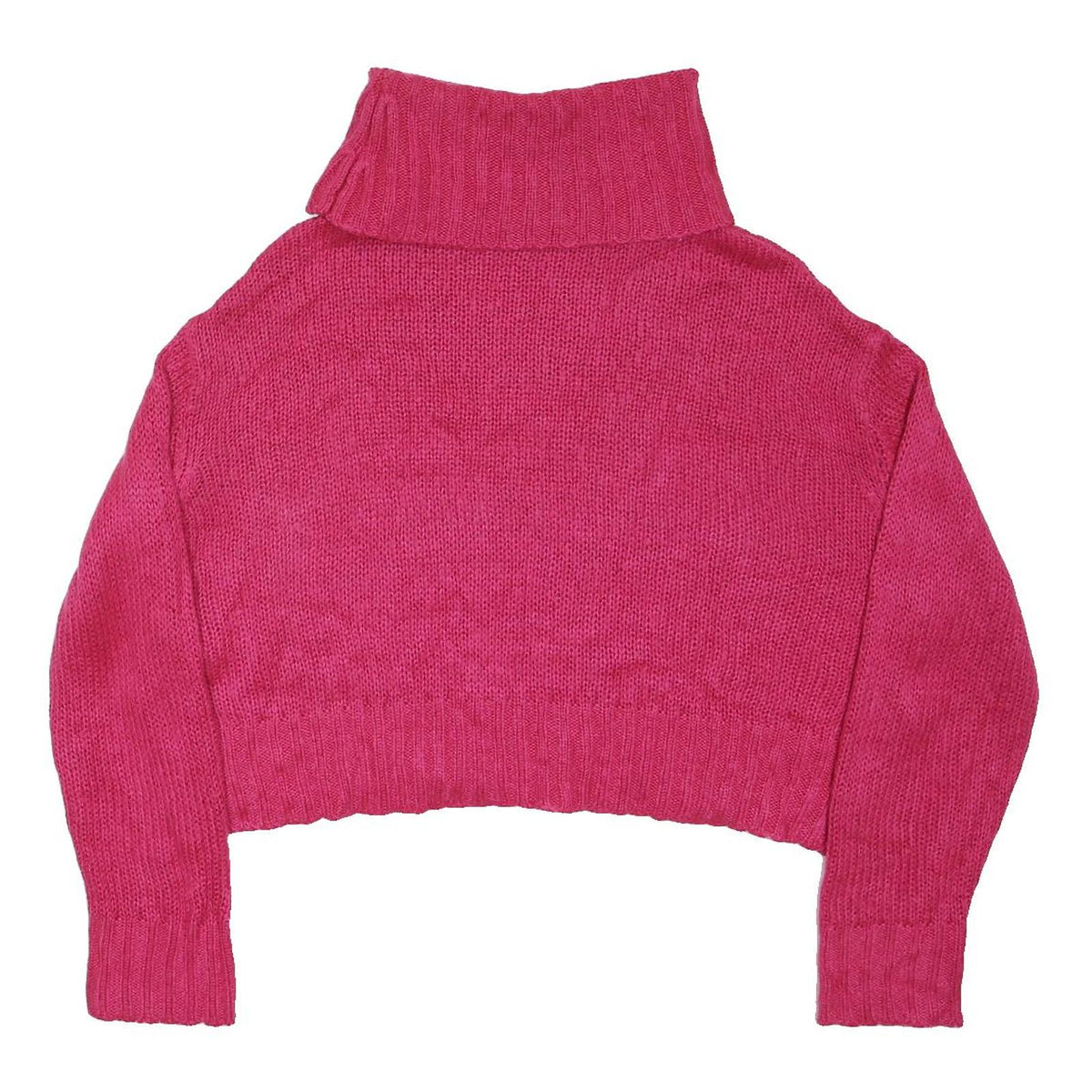 BRAVE SOUL Womens Pink Plain Pullover Roll Neck Chunky Knit Jumper L Crop Style