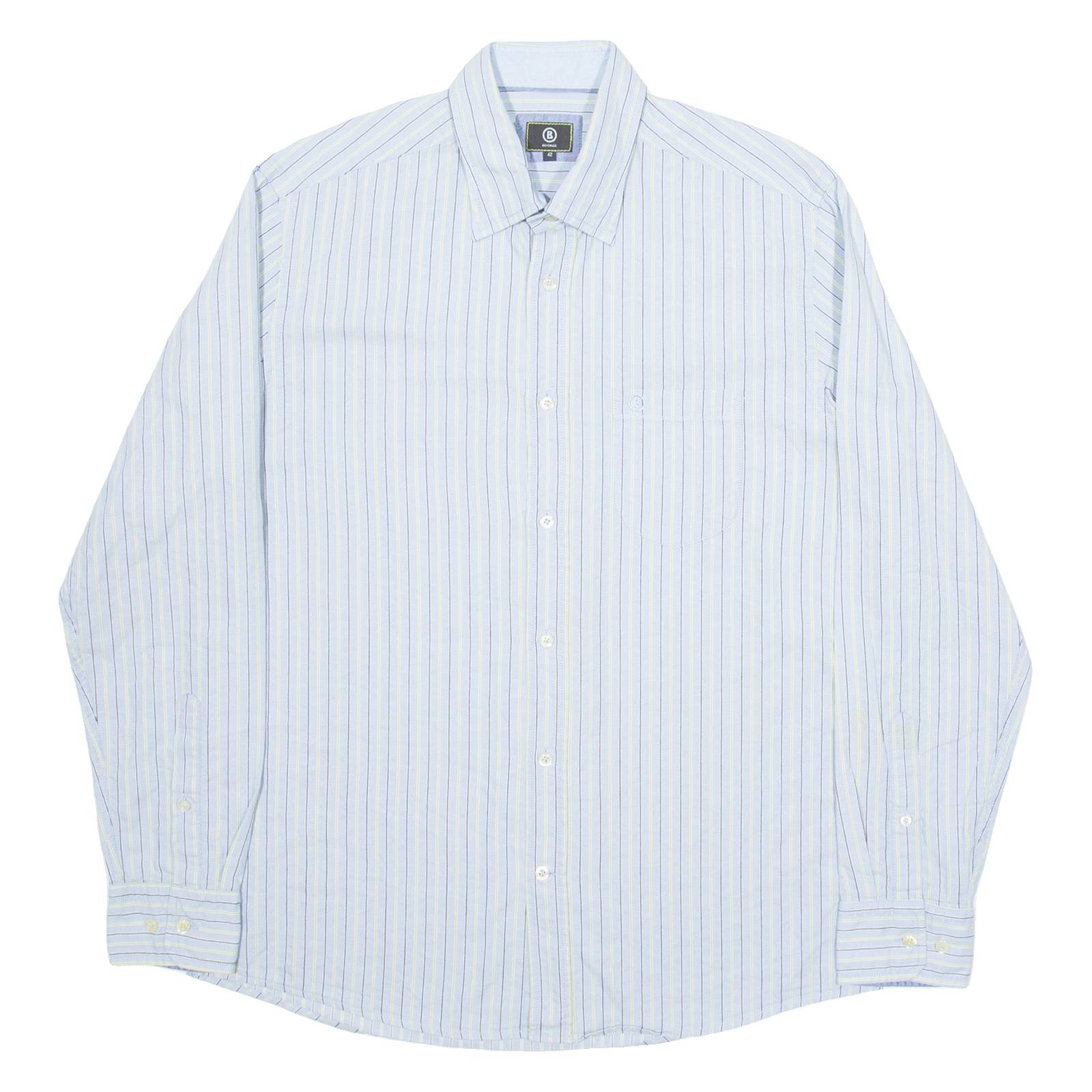 BOGNER Mens Shirt Blue Striped Long Sleeve L