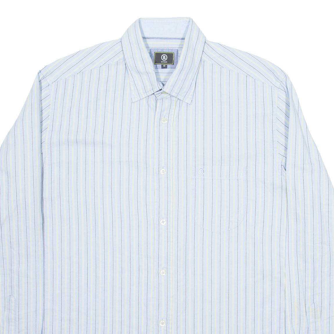 BOGNER Mens Shirt Blue Striped Long Sleeve L