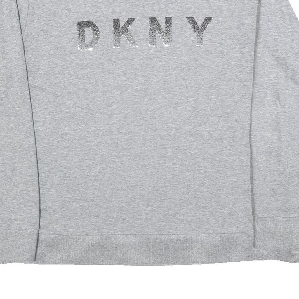 DKNY Womens Grey Sweatshirt Crew Neck L Logo Print Cotton Blend Pullover
