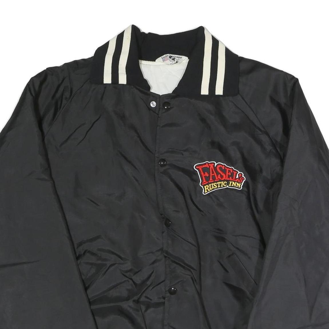 LEADER SPORTSWEAR Mens Black & Cream Fasel's Rustic Inn Jacket XL Nylon Plain