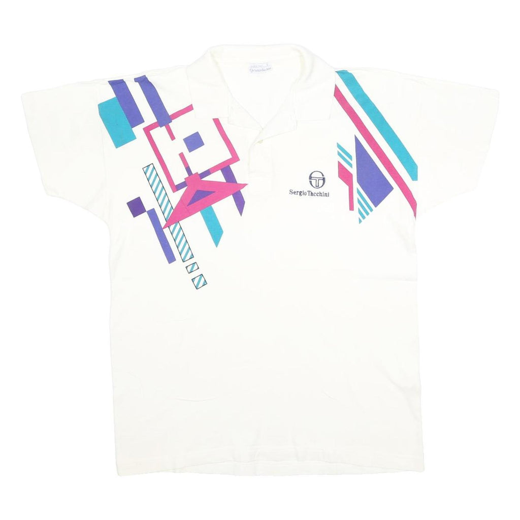 SERGIO TACCHINI Mens White & Pink Geometric Short Sleeve Polo Shirt L