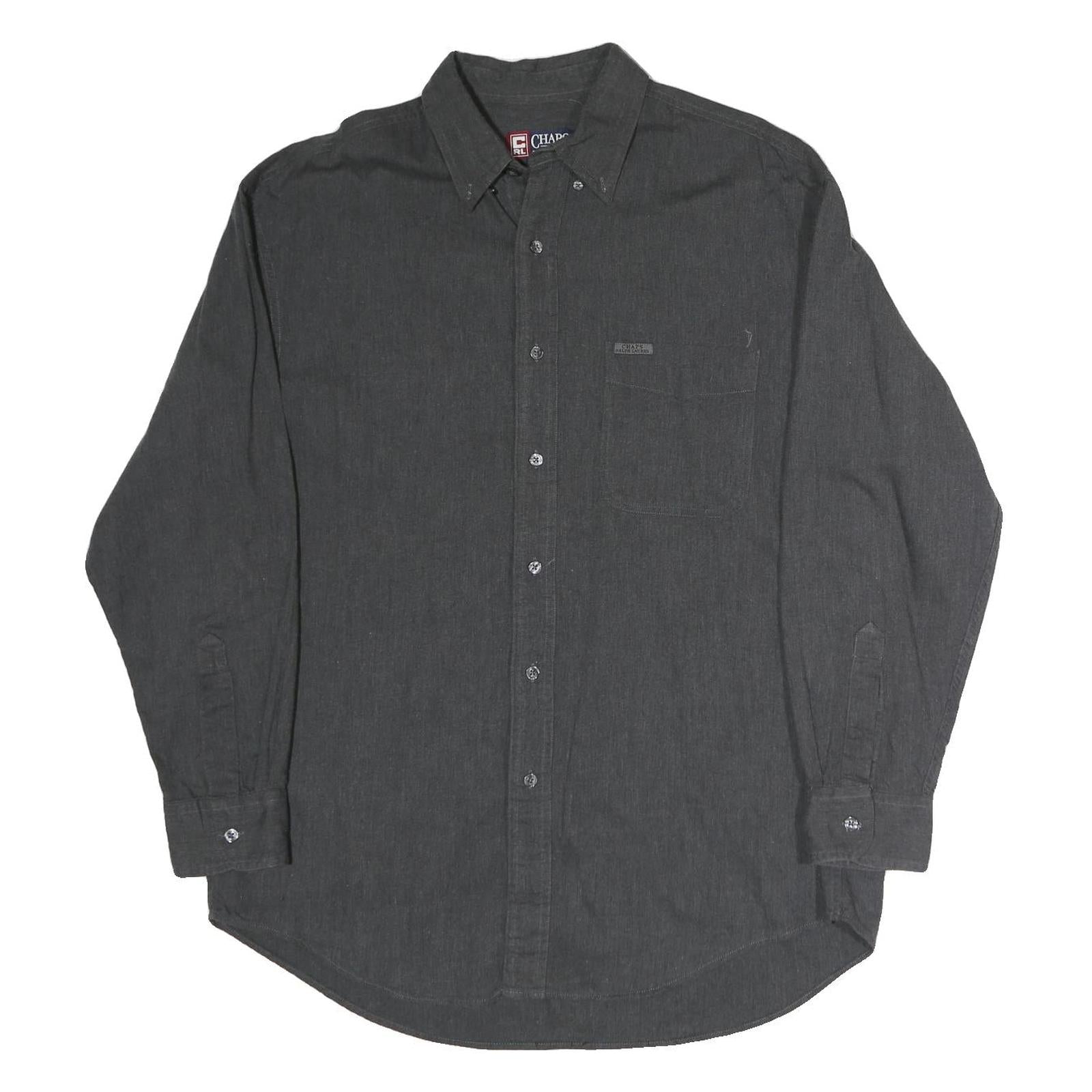 CHAPS Mens Black Cotton Button-Down Long Sleeve Shirt L Classic Style Casual