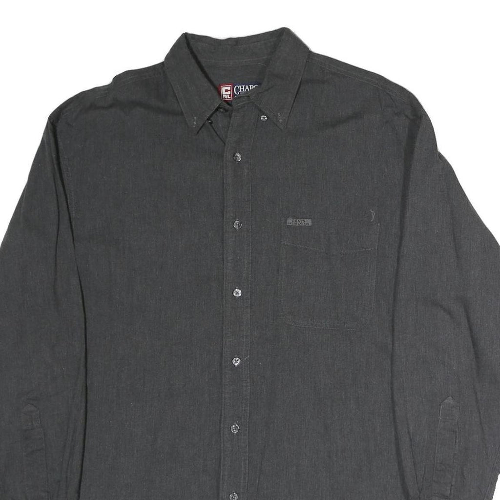 CHAPS Mens Black Cotton Button-Down Long Sleeve Shirt L Classic Style Casual