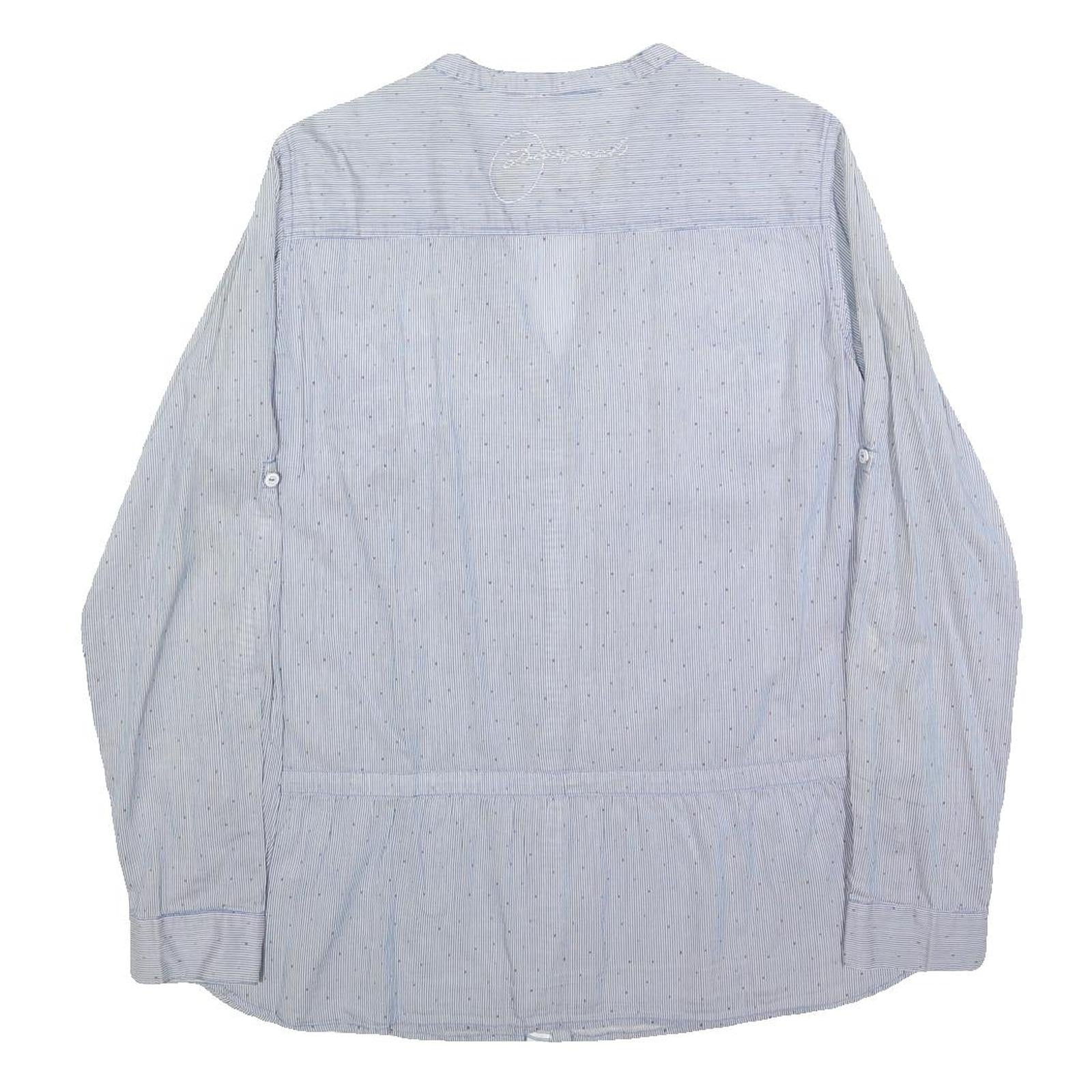 DESIGUAL Womens Blue Cotton Blend Shirt XL Embroidered Casual Button