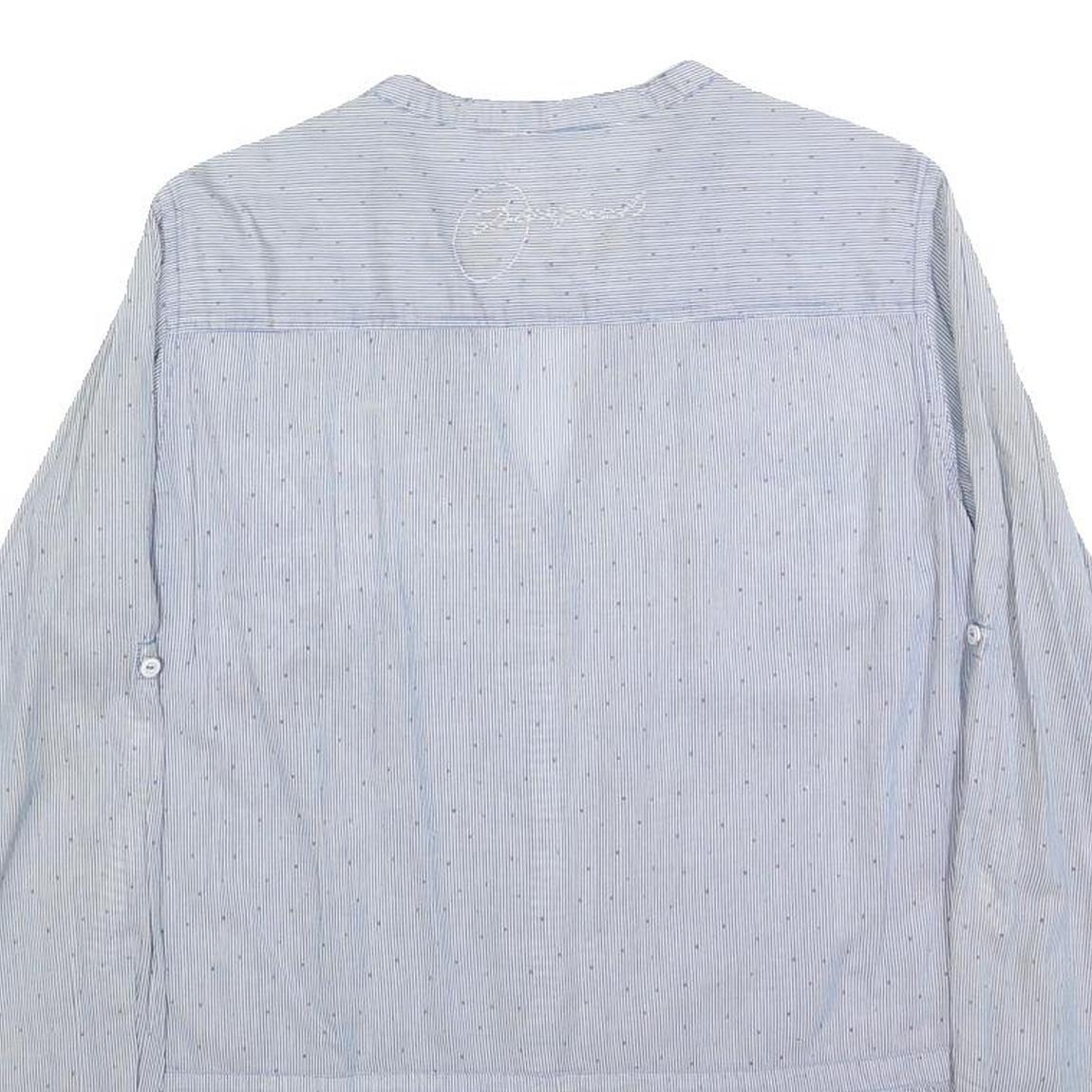 DESIGUAL Womens Blue Cotton Blend Shirt XL Embroidered Casual Button