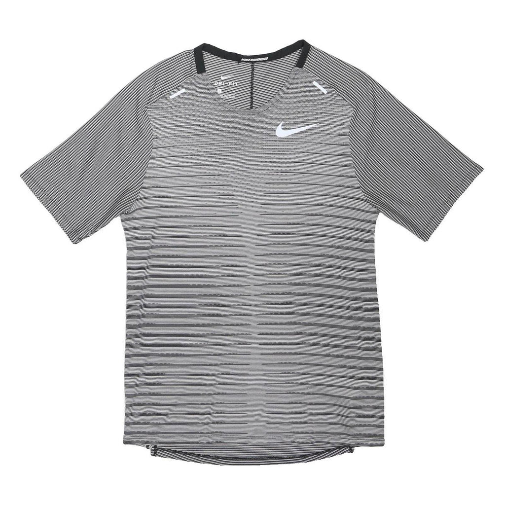 NIKE Mens Grey Striped Running T-Shirt S Short Sleeve V-Neck Performance