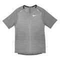 NIKE Mens Grey Striped Running T-Shirt S Short Sleeve V-Neck Performance