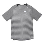 NIKE Mens Grey Striped Running T-Shirt S Short Sleeve V-Neck Performance