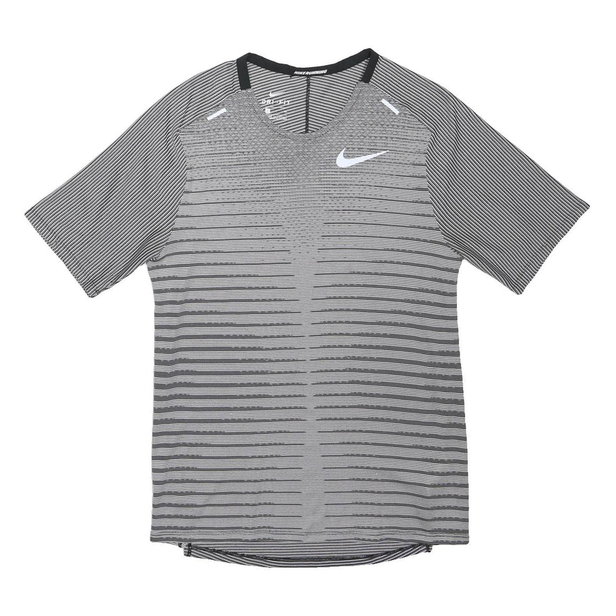 NIKE Mens Grey Striped Running T-Shirt S Short Sleeve V-Neck Performance