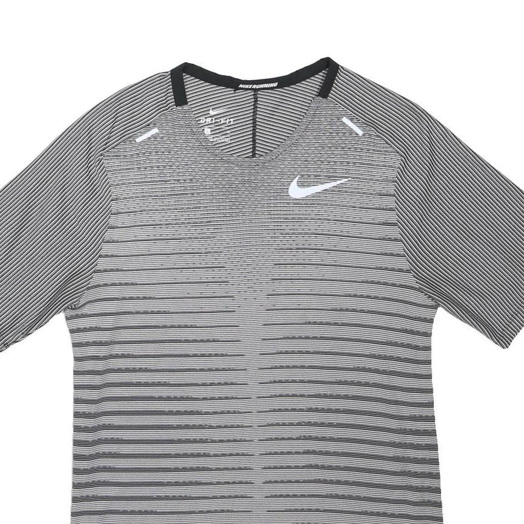 NIKE Mens Grey Striped Running T-Shirt S Short Sleeve V-Neck Performance