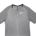 NIKE Mens Grey Striped Running T-Shirt S Short Sleeve V-Neck Performance