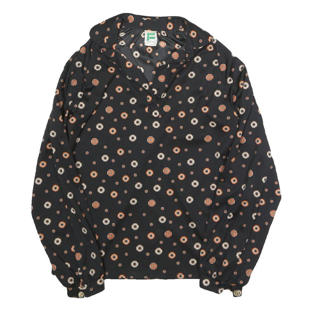 FRANKENWALDER Womens Black Printed Basic Long Sleeve Collared Top S Cotton Blend