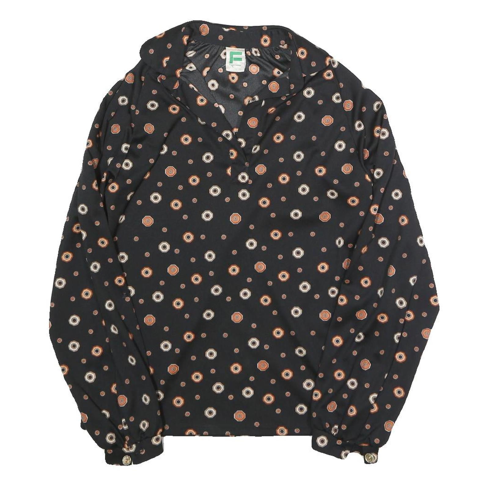 FRANKENWALDER Womens Black Printed Basic Long Sleeve Collared Top S Cotton Blend