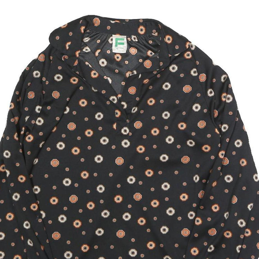 FRANKENWALDER Womens Black Printed Basic Long Sleeve Collared Top S Cotton Blend