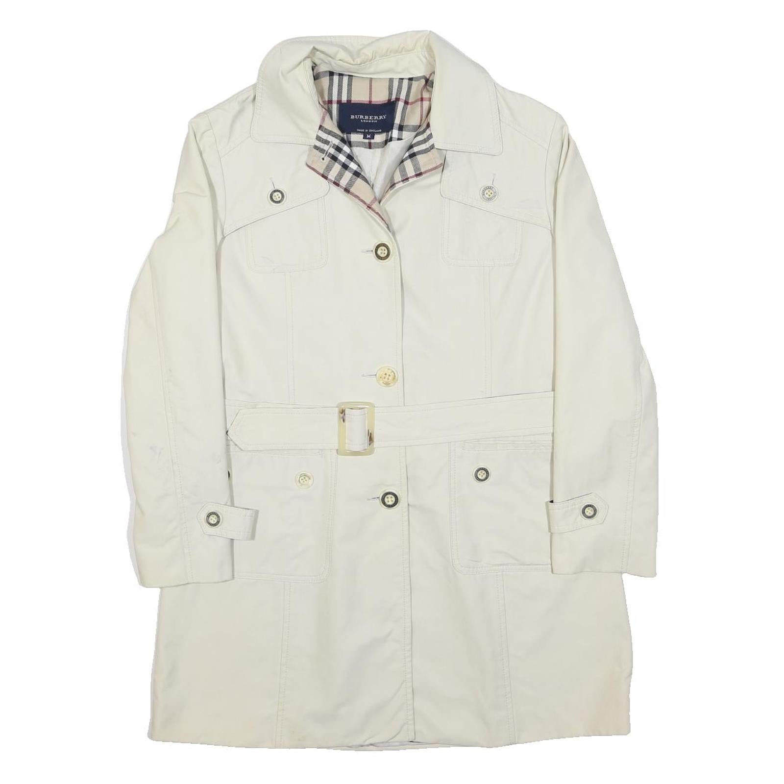 BURBERRY BLUE LABEL Womens Cream Coach Coat M Polyester Woven Plain Button