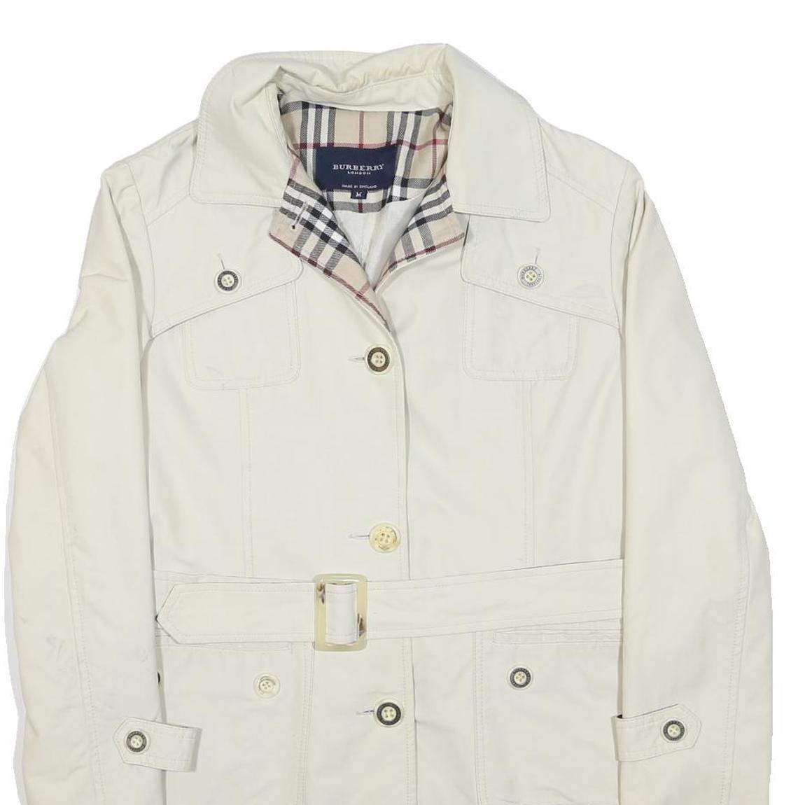 BURBERRY BLUE LABEL Womens Cream Coach Coat M Polyester Woven Plain Button