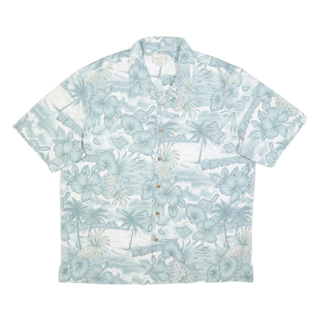 TRADER BAY Mens Green & Cream Hawaiian Shirt XL Tropical Floral Pattern Summer