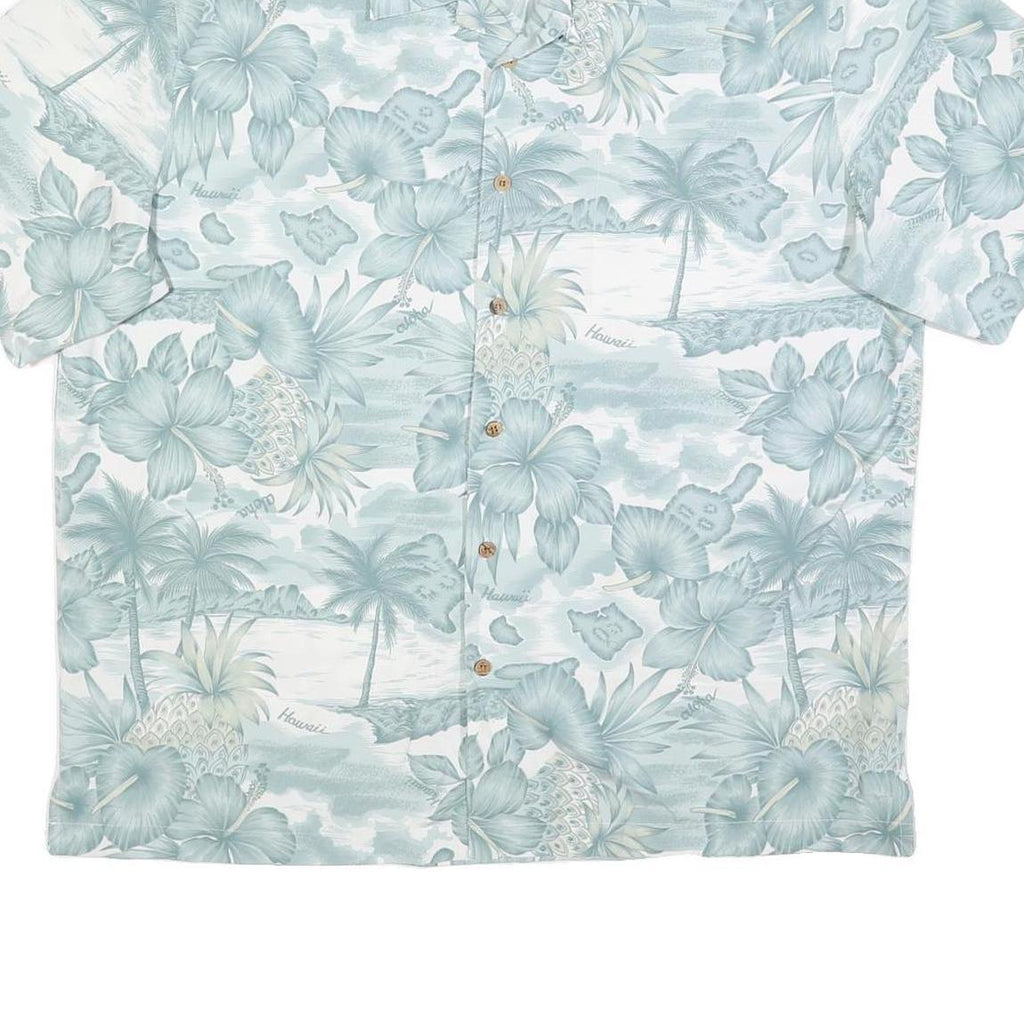 TRADER BAY Mens Green & Cream Hawaiian Shirt XL Tropical Floral Pattern Summer