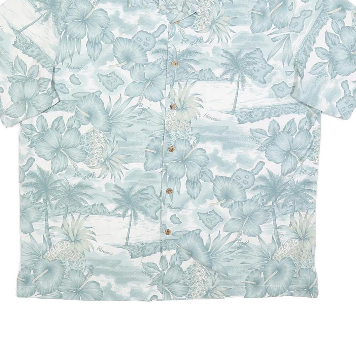 TRADER BAY Mens Green & Cream Hawaiian Shirt XL Tropical Floral Pattern Summer