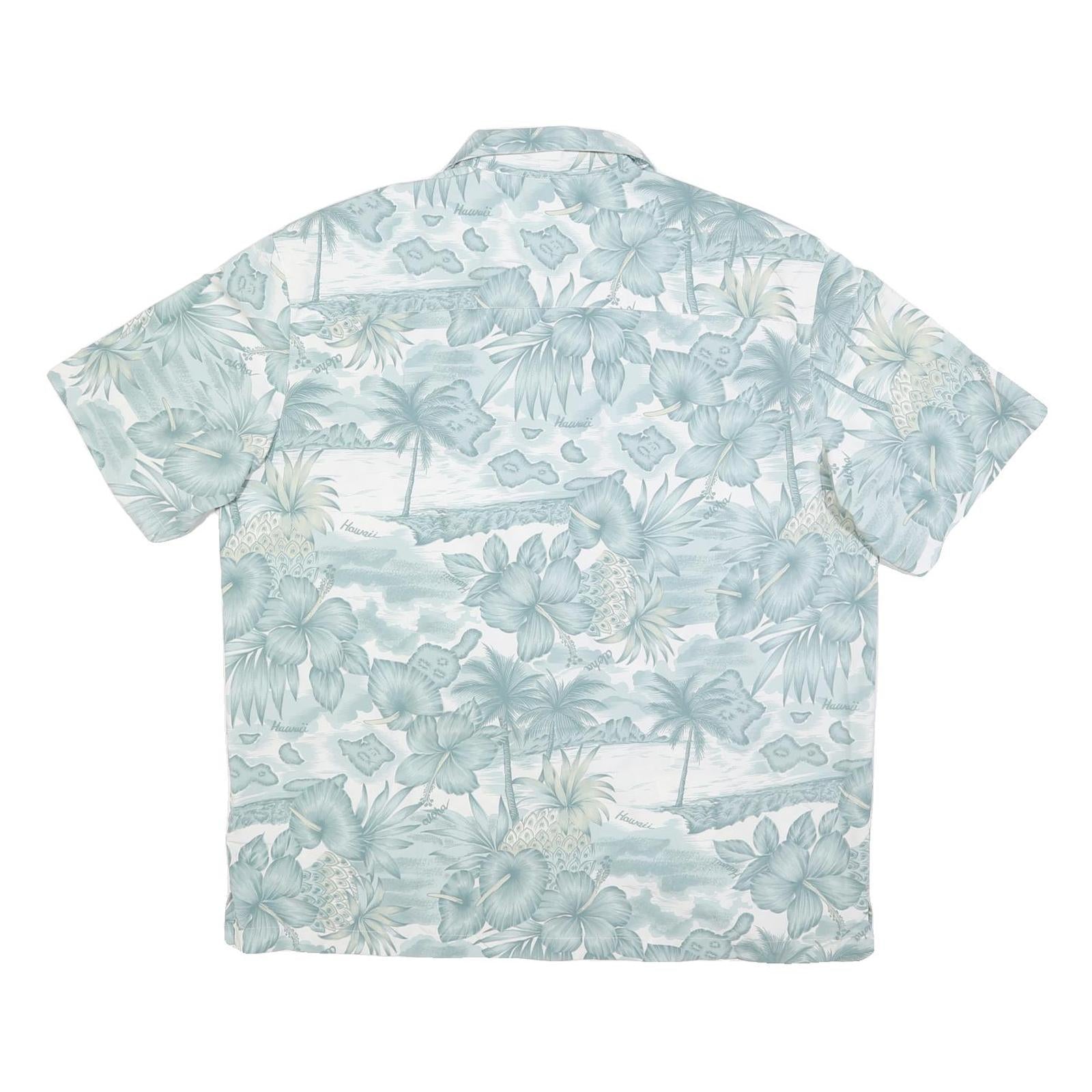 TRADER BAY Mens Green & Cream Hawaiian Shirt XL Tropical Floral Pattern Summer