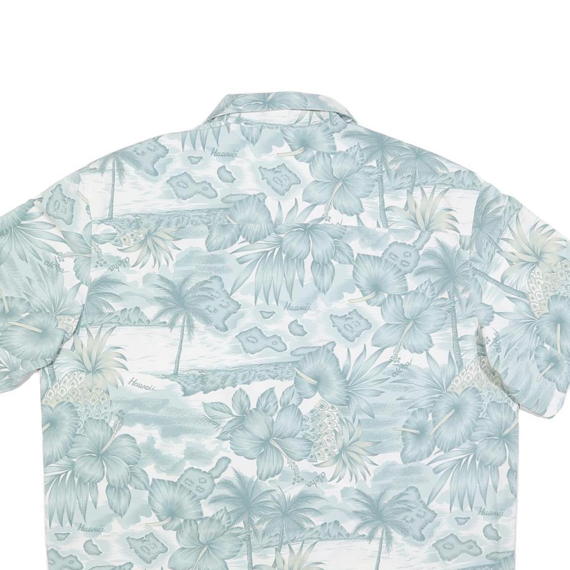 TRADER BAY Mens Green & Cream Hawaiian Shirt XL Tropical Floral Pattern Summer