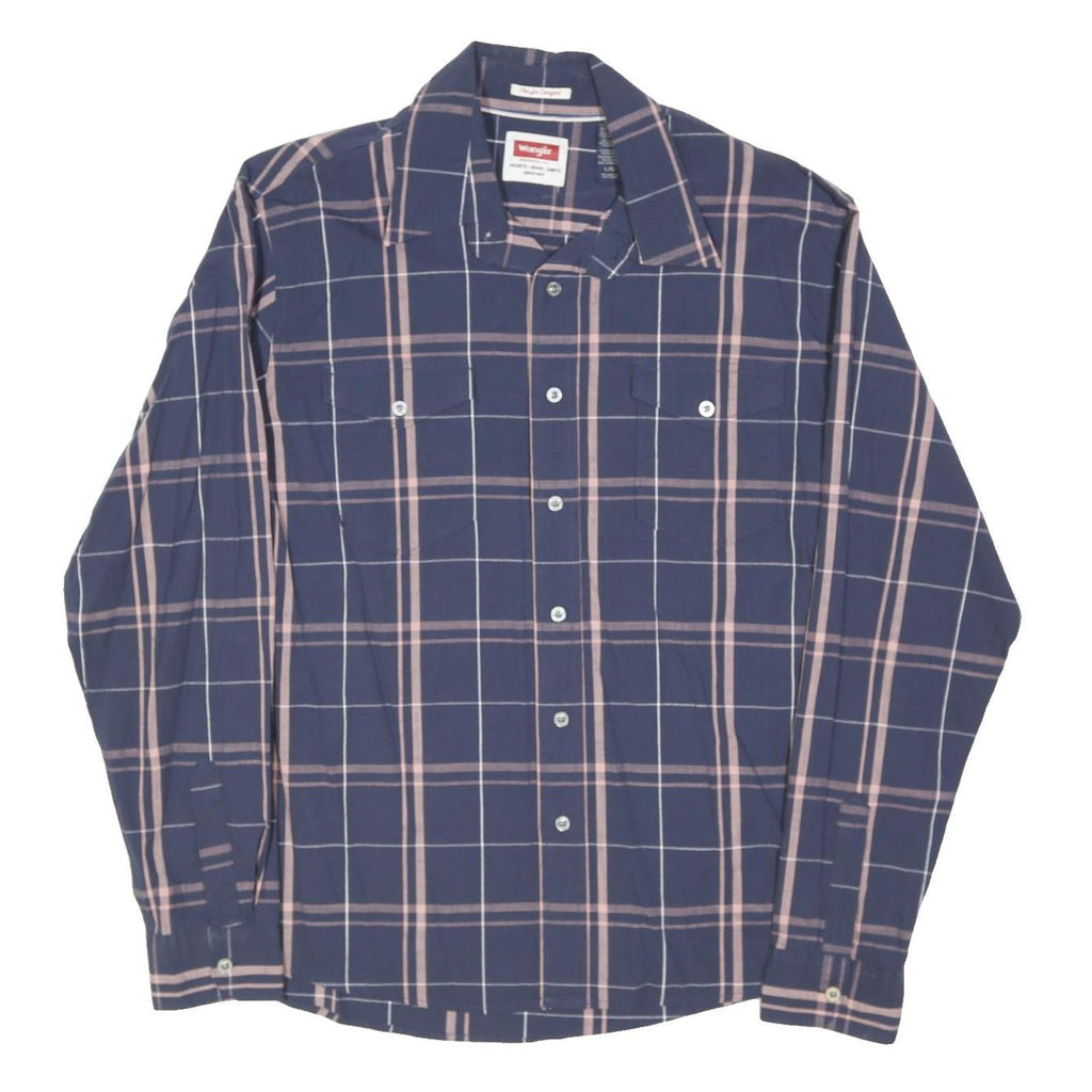 WRANGLER Mens Blue & Pink Check Shirt L Button Pocket Classic Casual Cotton
