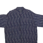 MICHAEL KAUF Mens Navy Blue & White Pattern Short Sleeve Shirt L Relaxed Fit