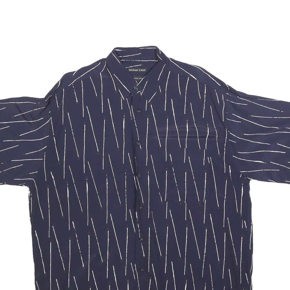 MICHAEL KAUF Mens Navy Blue & White Pattern Short Sleeve Shirt L Relaxed Fit