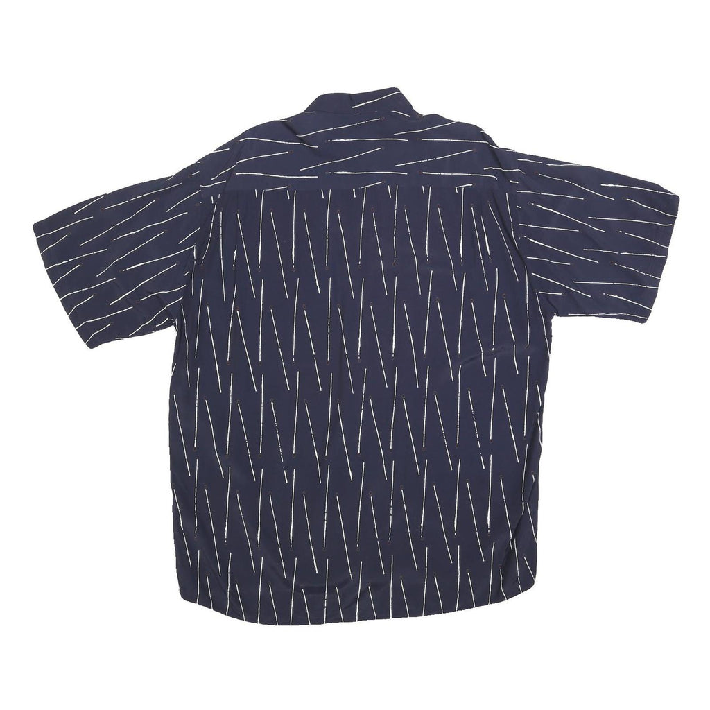 MICHAEL KAUF Mens Navy Blue & White Pattern Short Sleeve Shirt L Relaxed Fit