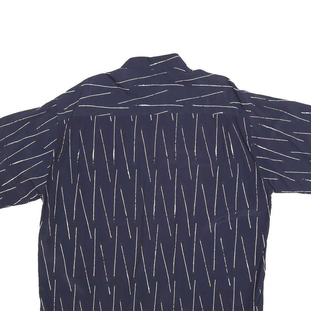 MICHAEL KAUF Mens Navy Blue & White Pattern Short Sleeve Shirt L Relaxed Fit