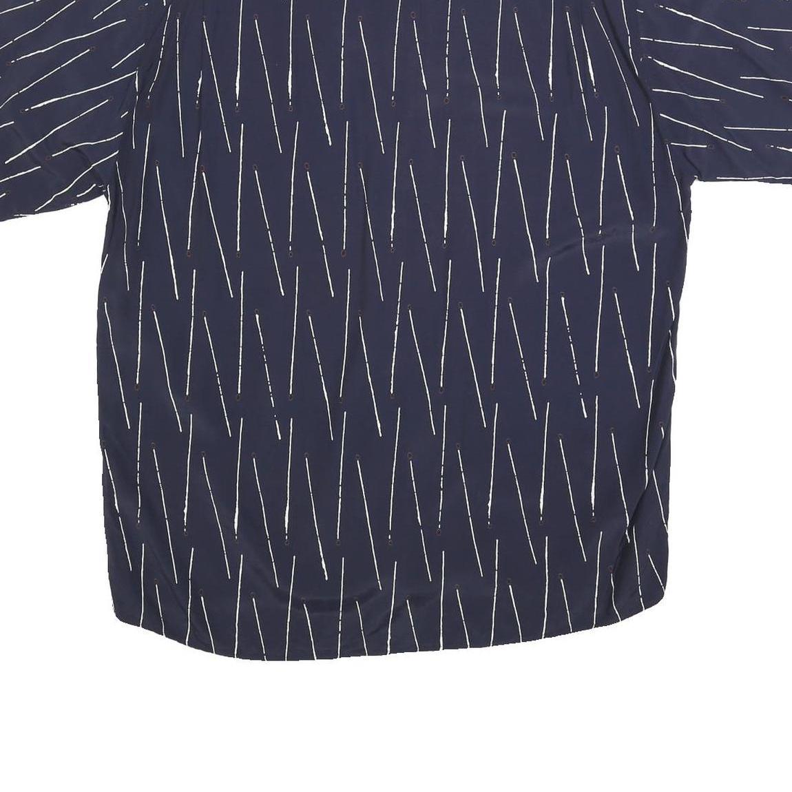 MICHAEL KAUF Mens Navy Blue & White Pattern Short Sleeve Shirt L Relaxed Fit