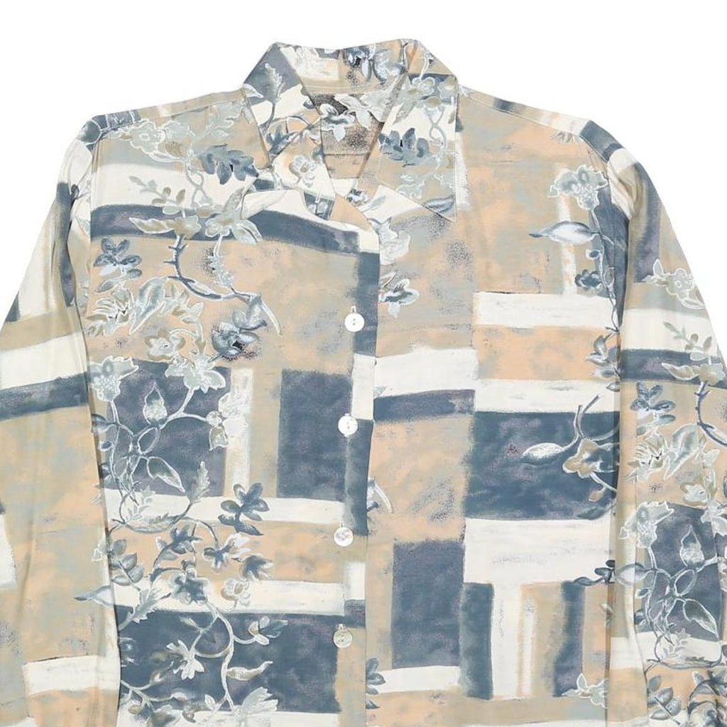 Womens Beige & Grey Abstract Floral Printed Shirt Long Sleeve Collared L Relaxed