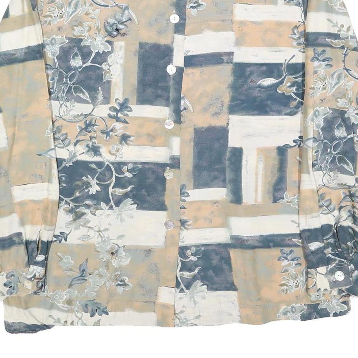 Womens Beige & Grey Abstract Floral Printed Shirt Long Sleeve Collared L Relaxed