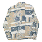 Womens Beige & Grey Abstract Floral Printed Shirt Long Sleeve Collared L Relaxed