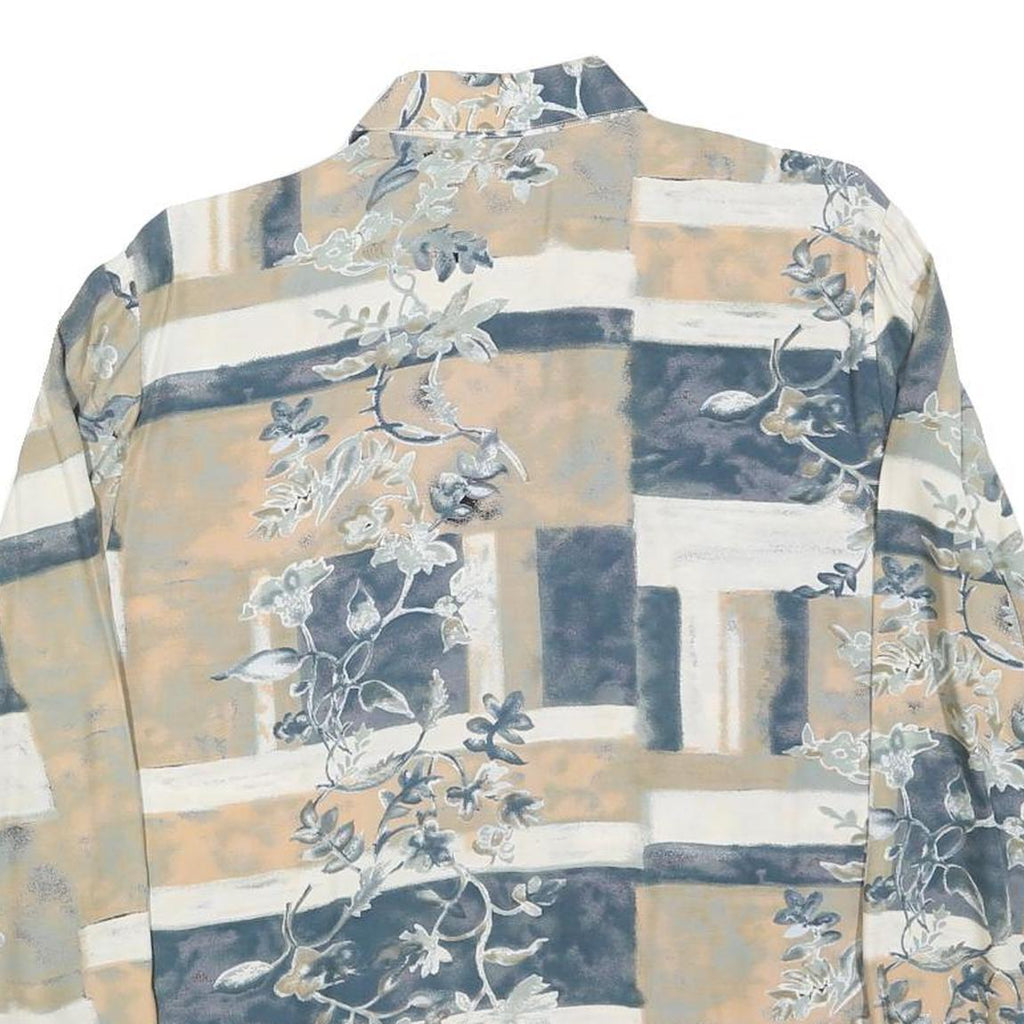 Womens Beige & Grey Abstract Floral Printed Shirt Long Sleeve Collared L Relaxed