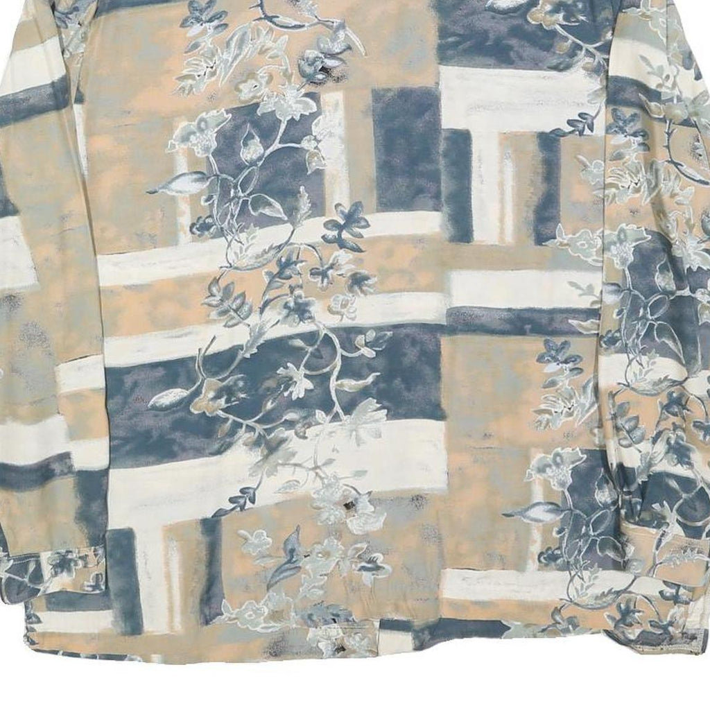 Womens Beige & Grey Abstract Floral Printed Shirt Long Sleeve Collared L Relaxed