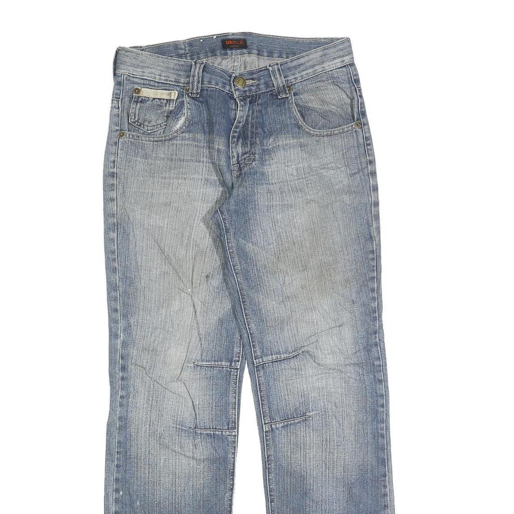 UNCLE Mens Regular Blue Denim Zip Closure Jeans W30 L34 Stylish Faded Look