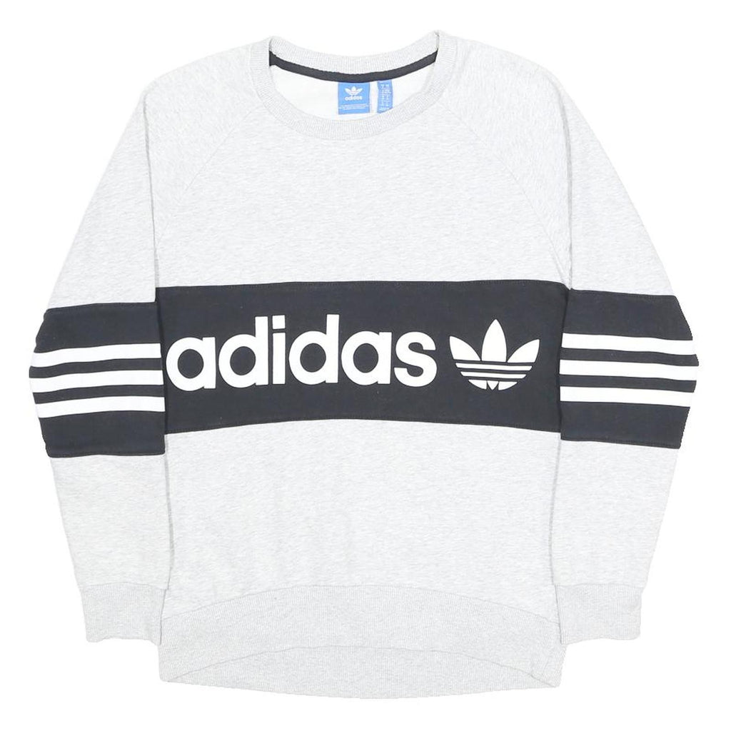 ADIDAS Womens Grey & Black Logo Crew Neck UK 6 Sweatshirt Sportswear Casual