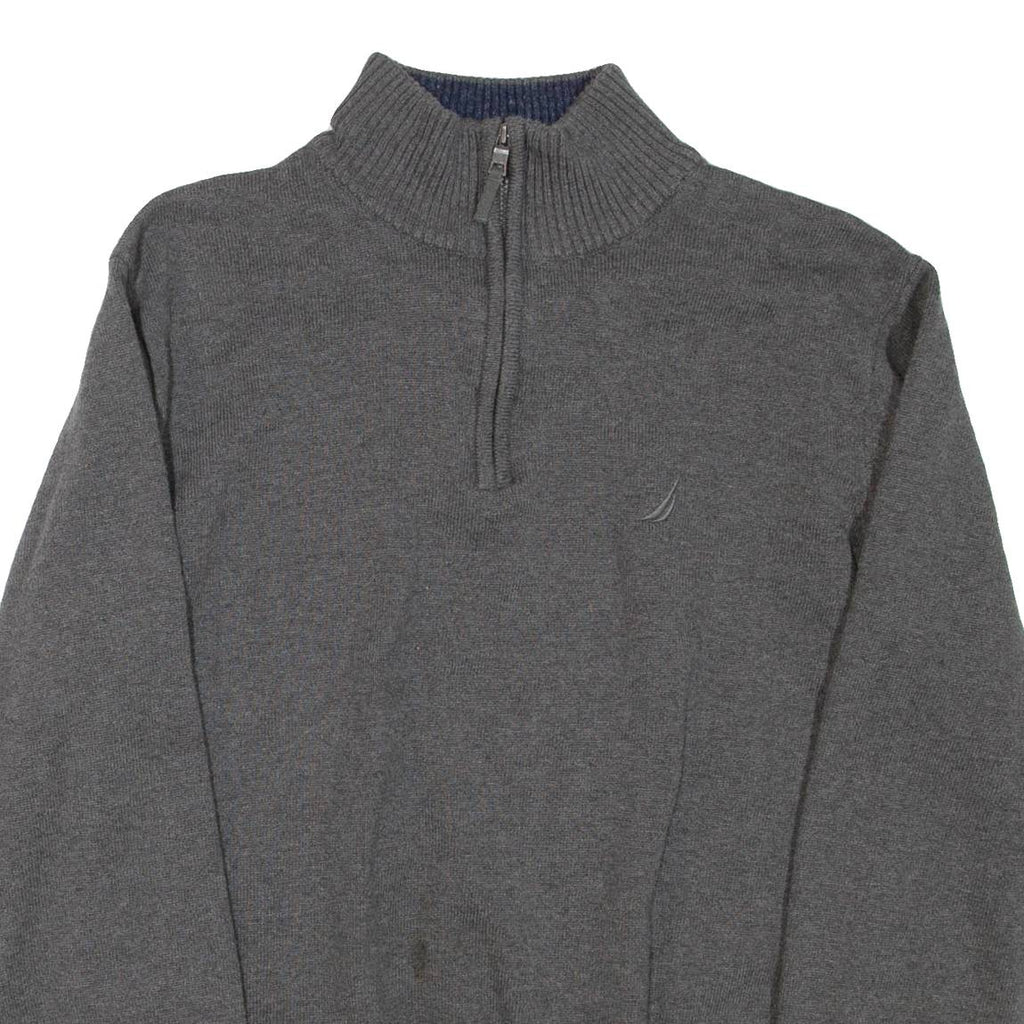 NAUTICA Mens Jumper Grey 1/4 Zip Tight Knit L
