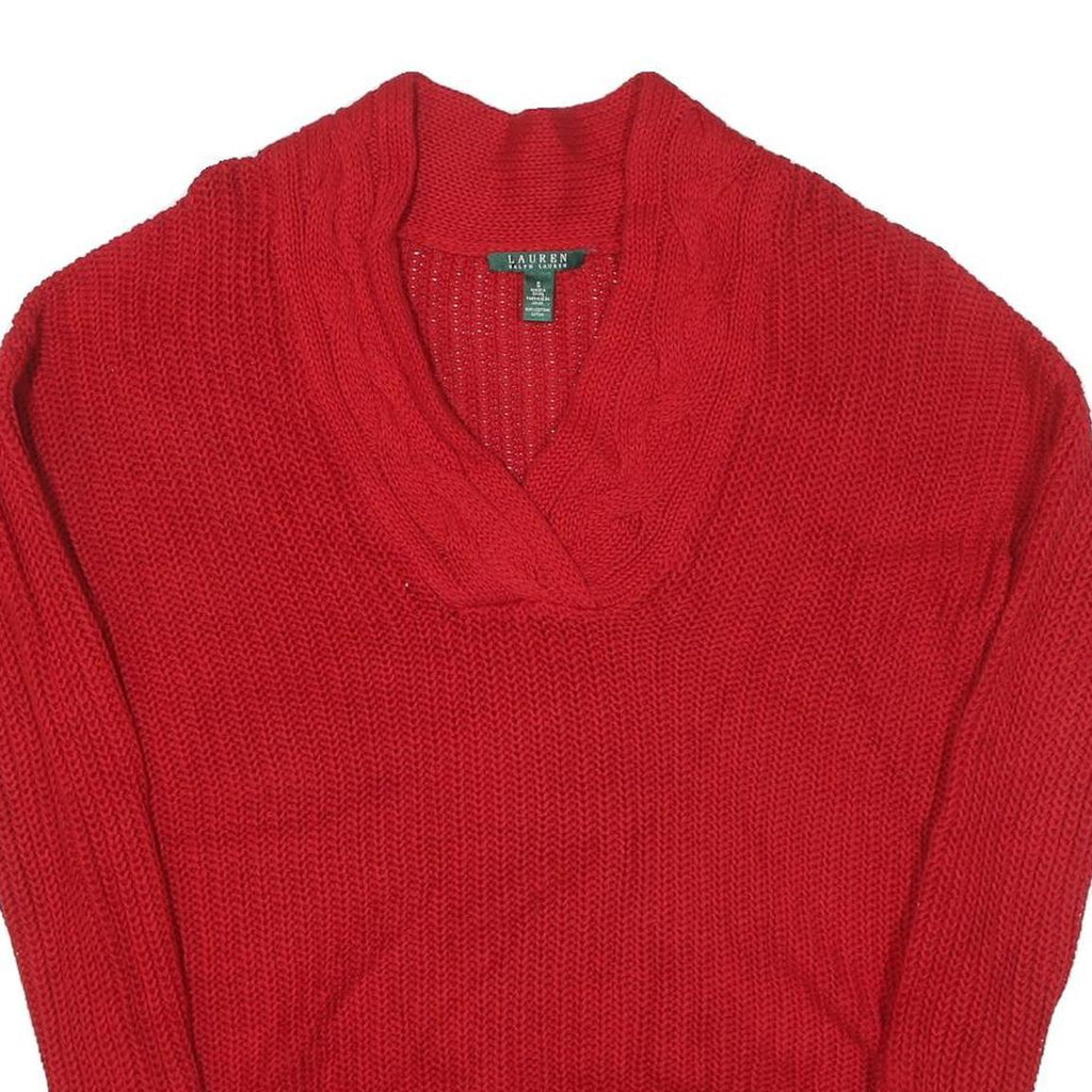 LAUREN RALPH LAUREN Womens Red Patterned Jumper V-Neck Cable Knit S Cotton Blend