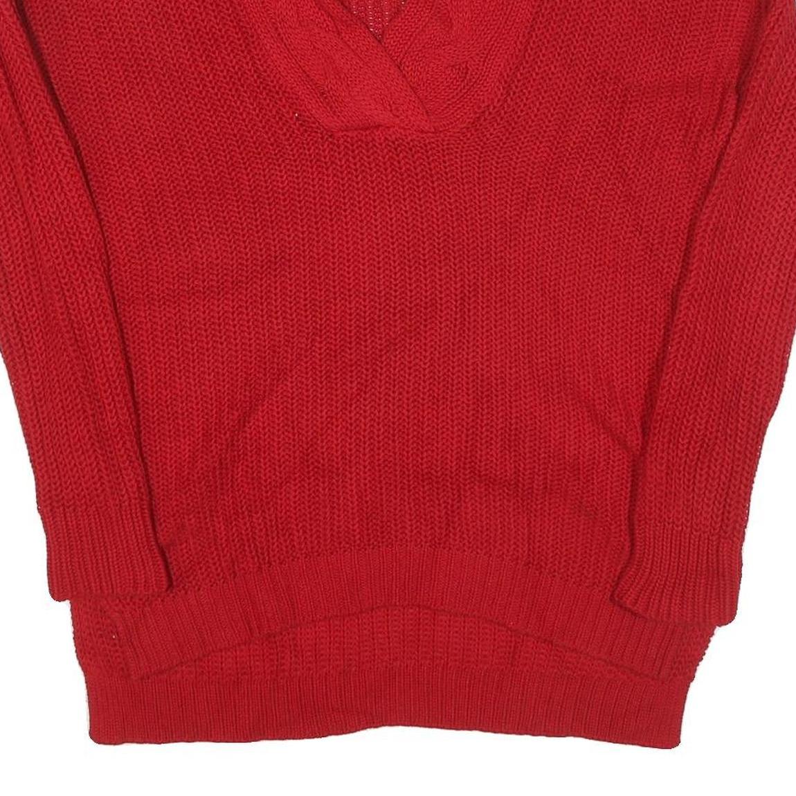 LAUREN RALPH LAUREN Womens Red Patterned Jumper V-Neck Cable Knit S Cotton Blend