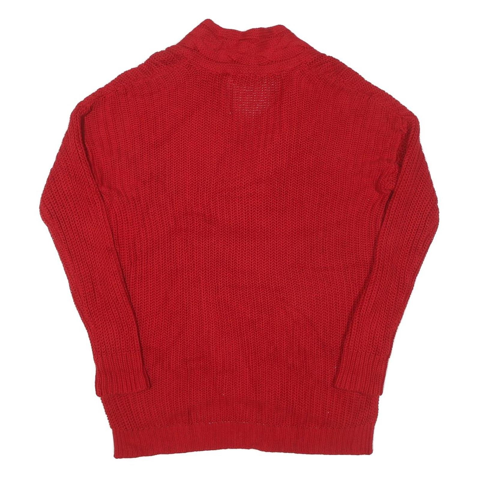 LAUREN RALPH LAUREN Womens Red Patterned Jumper V-Neck Cable Knit S Cotton Blend
