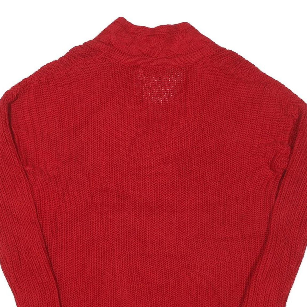 LAUREN RALPH LAUREN Womens Red Patterned Jumper V-Neck Cable Knit S Cotton Blend