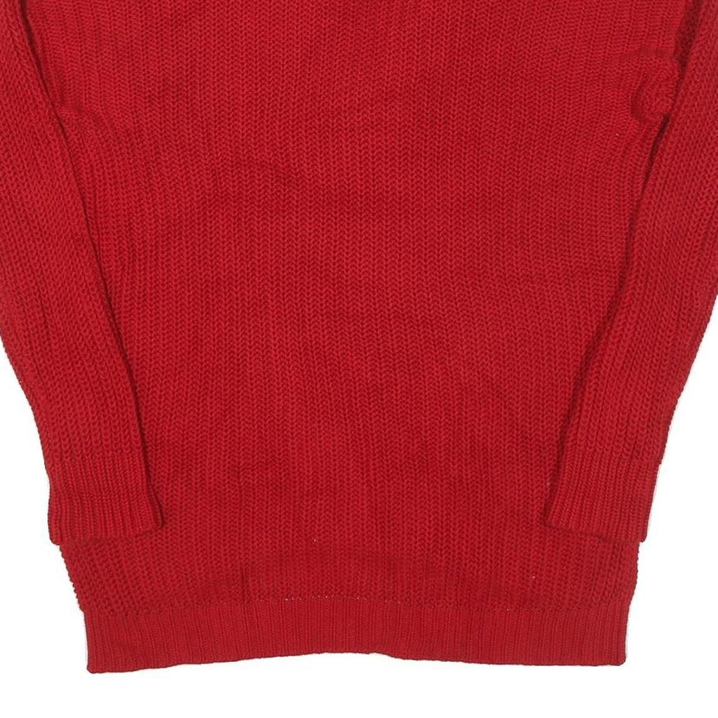LAUREN RALPH LAUREN Womens Red Patterned Jumper V-Neck Cable Knit S Cotton Blend