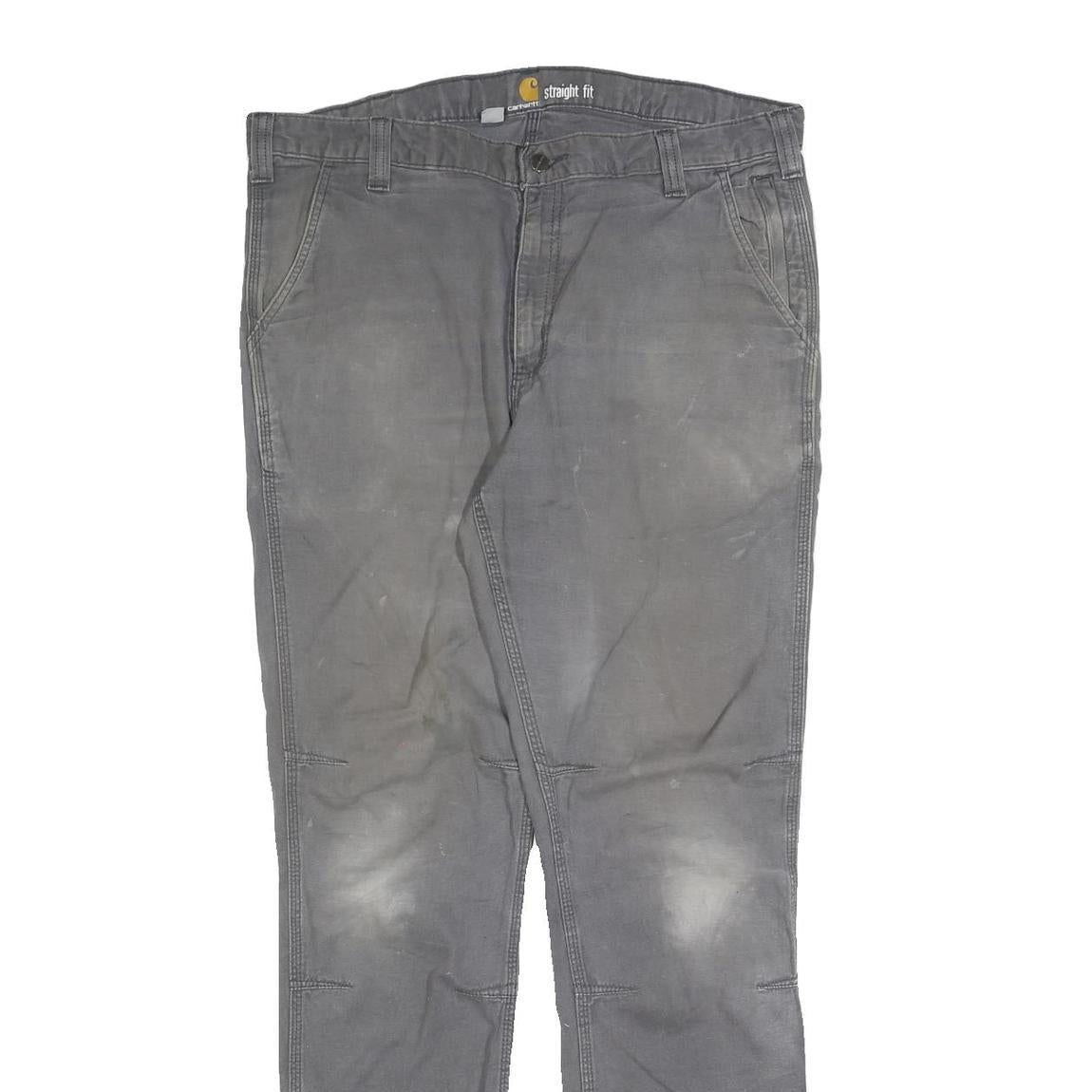 CARHARTT Mens Regular Grey Cotton Blend Straight Fit Trousers W36 L34 Workwear