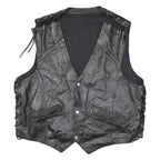 IXS Mens Black Leather Waistcoat XL Leather Plain Button Biker Detail Vest