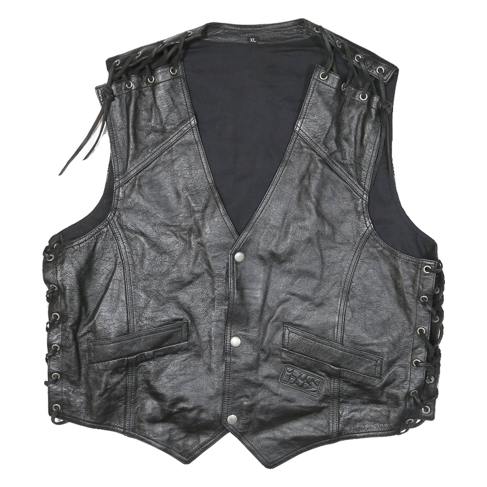 IXS Mens Black Leather Waistcoat XL Leather Plain Button Biker Detail Vest