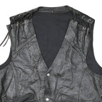 IXS Mens Black Leather Waistcoat XL Leather Plain Button Biker Detail Vest