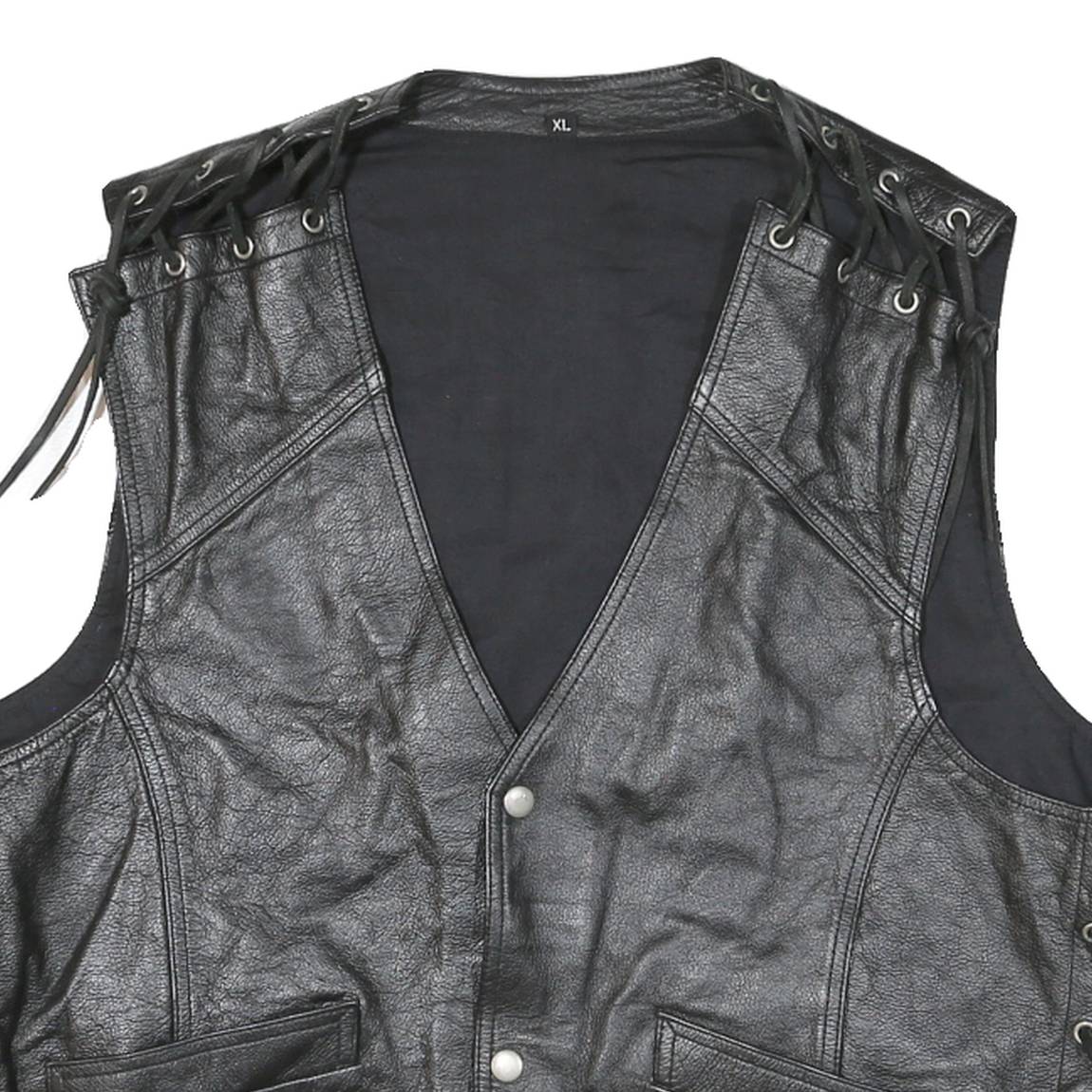 IXS Mens Black Leather Waistcoat XL Leather Plain Button Biker Detail Vest